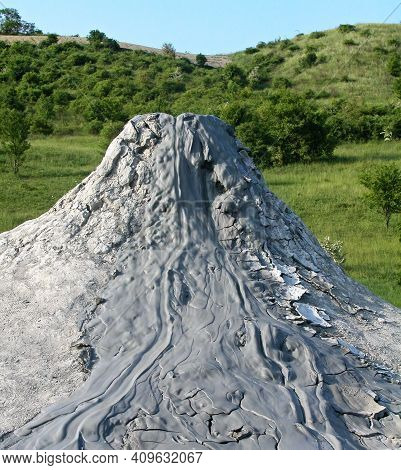 Mud Volcano Flowing Down Clayey Mud Mixed With Hydrocarbons. Natural Reserve Salse Of Nirano: Modena