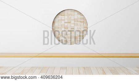 Scene Empty Room With Circle Ideas. Japanese Room Interior. Circle Shelf Wall Design Empty Living Ro