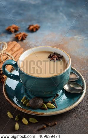 Hot Tea Cup, Masala Tea (masala Chai). Traditional Indian Hot Drink With Milk And Spices.