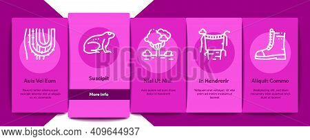Jungle Tropical Forest Onboarding Mobile App Page Screen Vector. Jungle Tree And Animal, Waterfall A