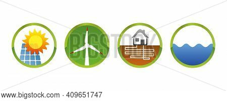 Solar Power Wind Power Geothermal Hydropower Green Energy Vector Icons