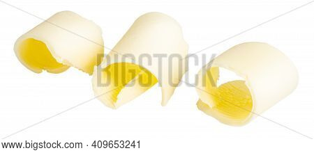Butter Curls Or Butter Rolls Isolated On White Background.