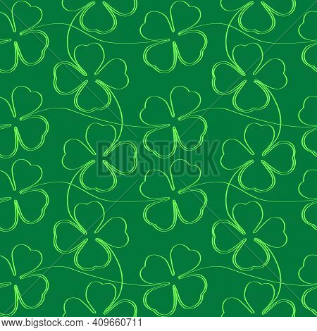 Four Leaf Clover Leaves. Seamless Texture. Stock Vector Illustration.