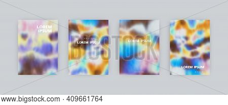 Set Of Vector Poster Templates. Splash Hand Painted Psychedelic Tie Dye Blurred Background. For Flye