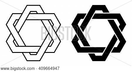 Logo Tattoo Weaving Triangles With Cut Corners, Vector Connected Triangles, Star David With Cut Corn