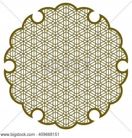 Yukiwa Flower With Pattern In Japanese Style Of Kumiko Zaiku. Design Element For Laser Cutting .