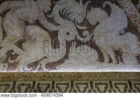 Lainate (mi), Italy - June 16, 2018: Villa Litta Borromeo Visconti Ninfeo Inside Ceiling, Lainate, M