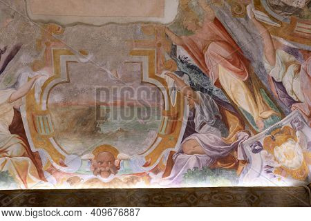 Lainate (mi), Italy - June 16, 2018: Villa Litta Borromeo Visconti Ninfeo Inside Ceiling, Lainate, M