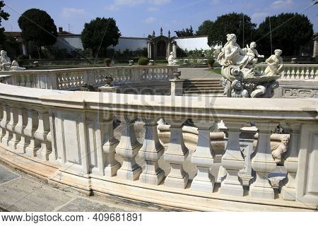 Lainate (mi), Italy - June 16, 2018: Villa Litta Borromeo Visconti Fountain Detail, Lainate, Milan, 