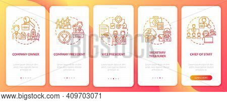 Company Top Management Jobs Onboarding Mobile App Page Screen With Concepts. Vice President Walkthro