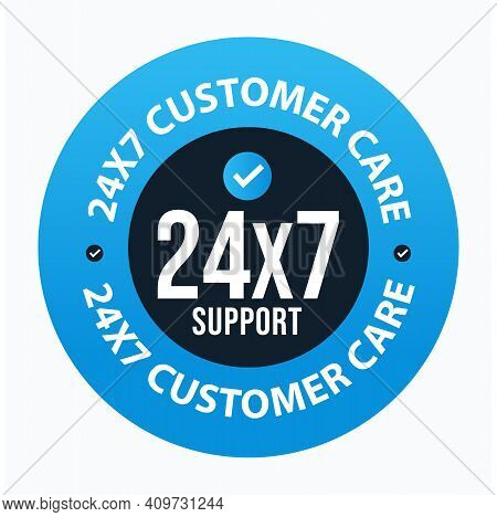 24x7 Customer Care Vector Icon, Blue In Color