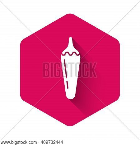 White Hot Chili Pepper Pod Icon Isolated With Long Shadow Background. Design For Grocery, Culinary P