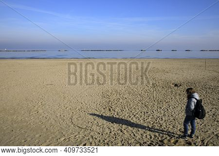 Cesenatico (fc), Italy - January 1, 2019:  Cesenatico Beach, Cesenatico, Forlì-cesena, Emilia Romagn