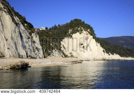 Numana (an), Italy - January 1, 2019:  Numana Beach, Riviera Del Conero, Adriatic Sea, Numana, Ancon