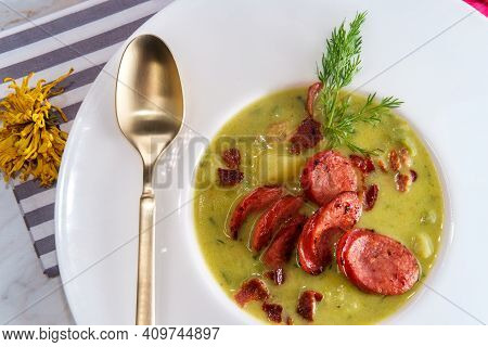 Creamy Potato Bacon And Sausage Soup Also Called Kartoffelsuppe