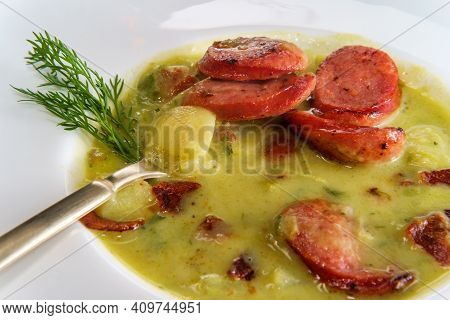Creamy Potato Bacon And Sausage Soup Also Called Kartoffelsuppe