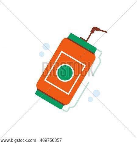 Soda Drink In Tin Can With Straw On Top Flat Vector Design