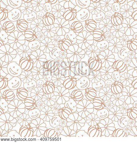 Vector Pink Pumpkin Seamless Pattern Background. Perfect For Halloween, Fabric, Scrapbooking, Packag