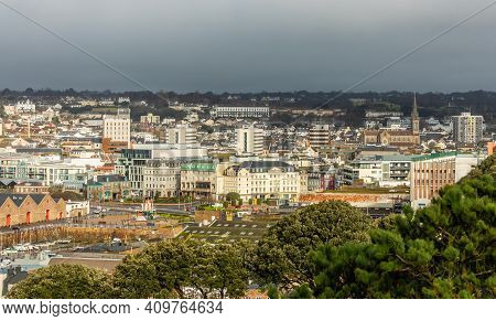 Saint Helier Capital City Panorama, Bailiwick Of Jersey, Channel Islands