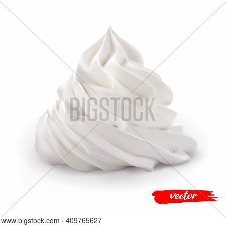 Whipped Cream Swirl Isolated On White Background. 3d Realistic Vector Illustration Of Whipped Cream.