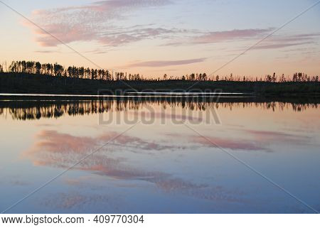 Very Calm Night On A Wilderness Saganagons Lake In Quetico Provincial Park In Ontario