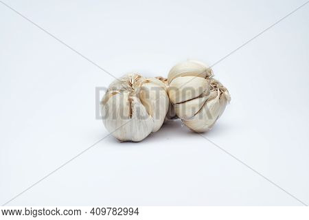 Fresh  Garlic On White Background. Stock Photo