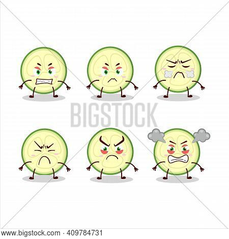 Slice Of Zucchini Cartoon Character With Various Angry Expressions