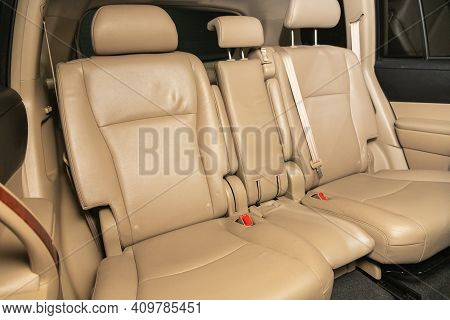 Novosibirsk, Russia - February 22 2021:  Toyota Highlander, New Car Inside. Clean Car Interior. Beig
