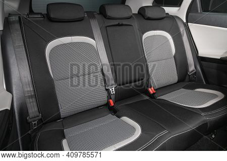 Novosibirsk, Russia - February 22 2021:  Kia Ceed, New Car Inside. Clean Car Interior. Black Back Se