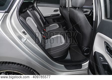 Novosibirsk, Russia - February 22 2021:  Kia Ceed, New Car Inside. Clean Car Interior. Black Back Se