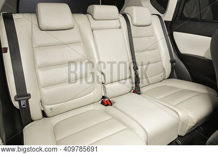 Novosibirsk, Russia - February 22 2021:  Mazda Cx-5, New Car Inside. Clean Car Interior. White Back 