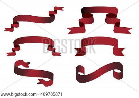 Burgundy Ribbons. Template Design. Vector Decorative Object. Retro Textile Collection. Stock Image. 