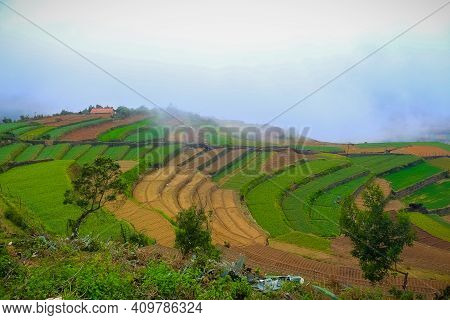 Poombarai Village View Over The Misty Clouds. Beautiful Poombarai Village Near Kodaikanal, Tamilnadu