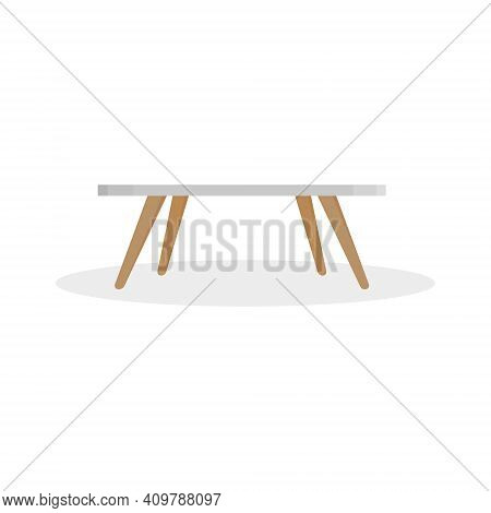 A Tea Or Dining Table With A Gray Top And Wooden Legs. Minimalistic Furniture Style. Flat Vector Ill