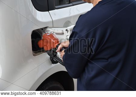 Gasoline Refueling Method At A Japanese Self-service Gas Station.