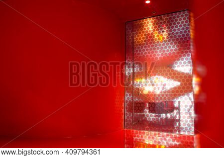 Red Room Abstract Architecture With White Door
