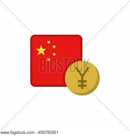 Chinese Yuan Money And Flag Flat Icon, Vector Sign, China Currency With Flag Colorful Pictogram Isol
