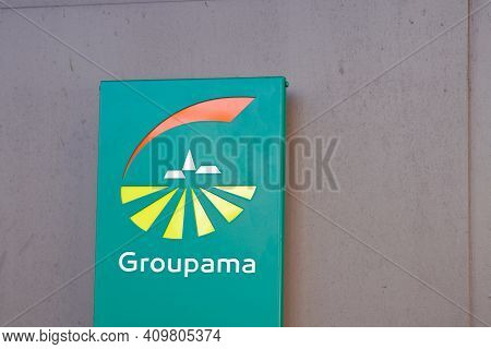 Bordeaux , Aquitaine France - 02 20 2021 : Groupama Logo Green Text And Brand Sign On French Insuran