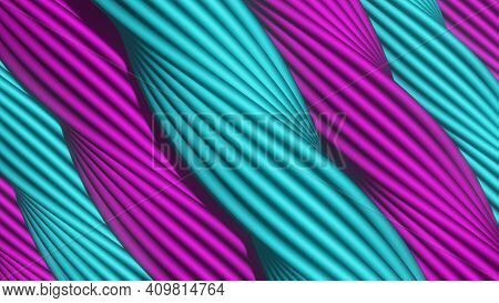 Interlaced diagonal shapes in turquoise and pink colors in the form of slings. Abstract background. 3d rendering