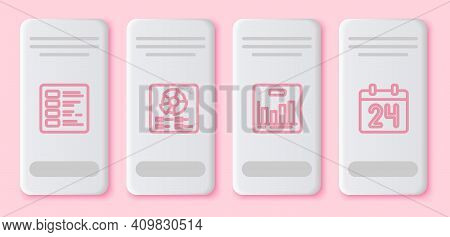 Set Line Business Finance Report, Pie Chart Infographic, And Calendar. White Rectangle Button. Vecto