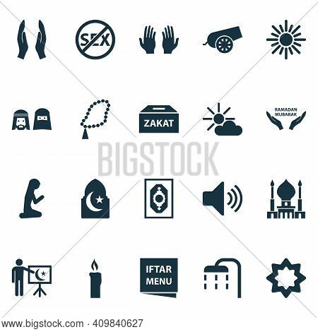 Holiday Icons Set With Bomb, Asr, Rosary And Other Gods House Elements. Isolated Illustration Holida