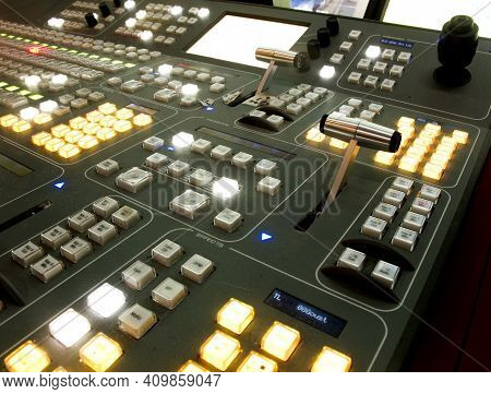 Button On The Control Panel Television Equipment.