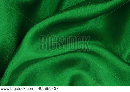 Dark Green Fabric Cloth Texture For Background And Design Art Work, Beautiful Crumpled Pattern Of Si