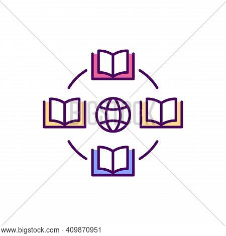 Online Library Advantages Rgb Color Icon. Globe With Several Books. Popular Books Acces. Multiple Ac
