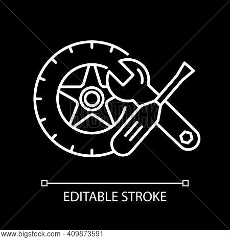 Auto Parts White Linear Icon For Dark Theme. Car Repair Service. Mechanic Workshop. Thin Line Custom