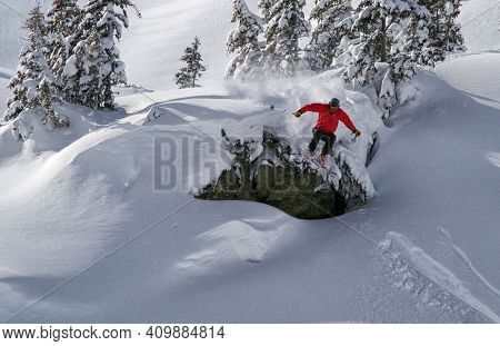 Ski tour jumping in Godeanu Mountains, Carpathians, Romania, Europe