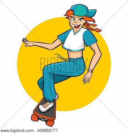 Teen Girl Scating Sport Activity Scateboarding Vector Illustration