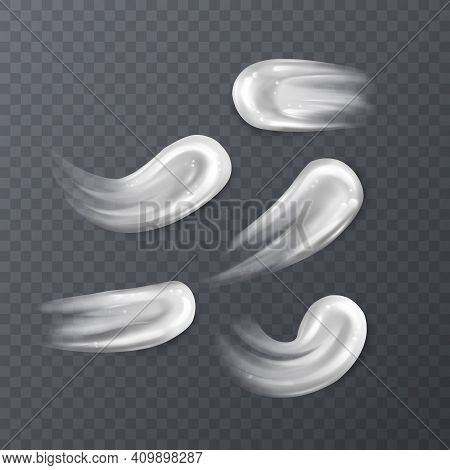 Cream Smears. White Cosmetic Lotion Isolated Drops, Skin Care Facial Cream, Cosmetic Moisturizing Bl