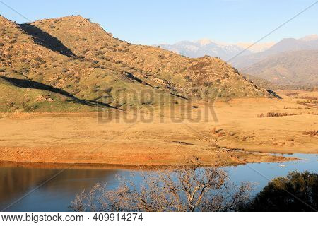 Sunet Over A Lake Kaweah With Low Water Levels During A Prolonged Drought Taken In The Foothills Of 