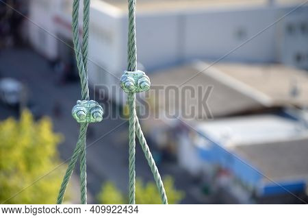 Rope Lockers In Of Suspended Wire Rope Platform For Facade Works On High Multistorey Buildings. Rope